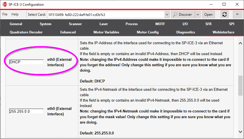 Normal Ipv4 Settingws 5.5.3 Manually configuring the Card's IPv4-Address seen by the Host